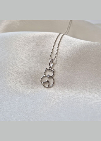 Срібна підвіска Кіт з Білим каменем срібло 925 проби родоване 89112б 0.89г No Brand (335809501)