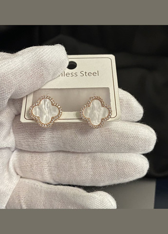 Серьги Клевер с камешками золотого цвета английский замок 33355 Fashion (334102958)