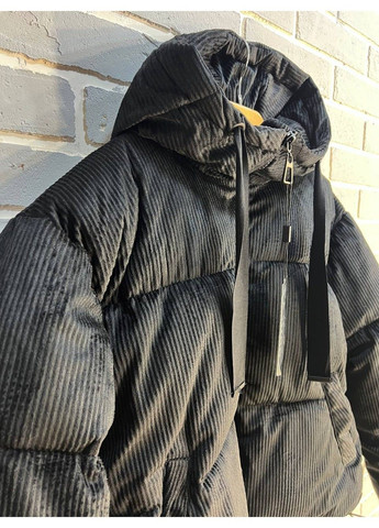 Чорна демісезонна куртка жіноча 1056 пуффер вельвет оверсайз широка чорна Snow Passion