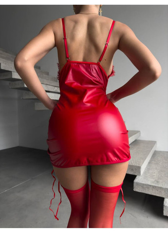 Червона відвертий стильна сукня зі шнурівкою вдовж тіла з трусиками Vakko однотонна