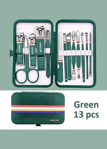 Набір для манікюру та педикюру Manicure з нержавіючої сталі у сумці 13 предметів Green Max-Manicure (297949511)