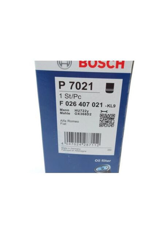 Фільтр масляний Fiat Croma 2.4D Multijet 05-/Alfa Romeo 159/Spider 2.4JTDM 05-11 F 026 407 021 UA63 Bosch (366191445)