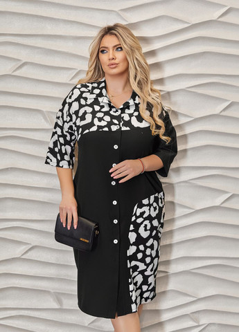 Чорна ділова, повсякденний, кежуал сукня-сорочка з короткими рукавами сукня-сорочка No Brand леопардовий