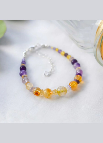 Браслет натуральный Цитрин, Аметист, Кварц и Циркон, фур-ра гип-ный сплав цвет серебро d-8-2мм+- L-18-23см No Brand браслет (303359753)