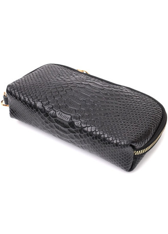 Жіночий клатч із натуральної шкіри з тисненням під змію 22272 Чорний Vintage (302008832)