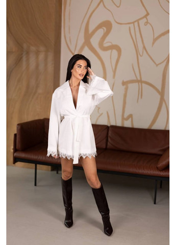 Молочное праздничный элегантное платье-пиджак с итальянским кружевом — замеры в описании силуэтная DK/DL Мода без кордонів однотонное