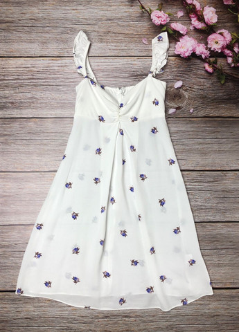 Білий кежуал біла міні сукня flynn а-силует, з відкритими плечима No Brand з квітковим принтом