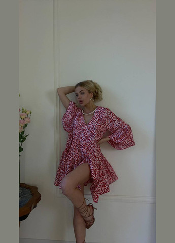 Красное повседневный, кэжуал, коктейльное, вечернее женское платье FINO Mode с цветочным принтом