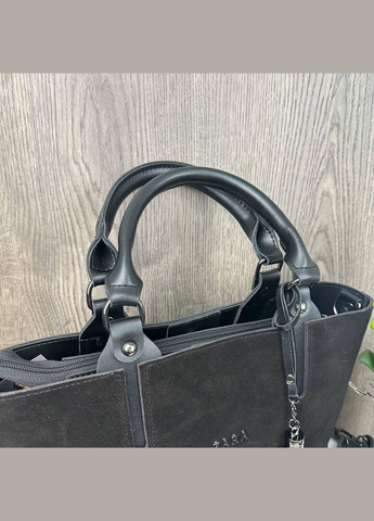 Женская замшевая сумка стиль Zara, большая черная сумочка Зара натуральная замша с венчиком No Brand (334730335)