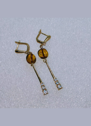 Сережки 3170 з натурального бурштину відтінок коньячний MINOV (316322750)