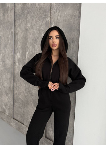 Женский комбинезон на флисе Avanti комбинезон-брюки однотонный чёрный повседневный трехнитка с начесом