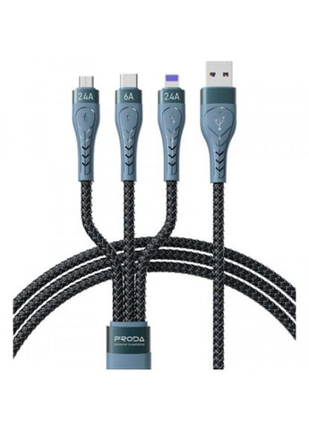 Дата кабель USB 2.0 AM to Lightning + Micro 5P + TypeC 1.3m Azeada PD-B74th Black (PD-B74th-BK) Proda usb 2.0 am to lightning + micro 5p + type-c 1.3m a (268139529)