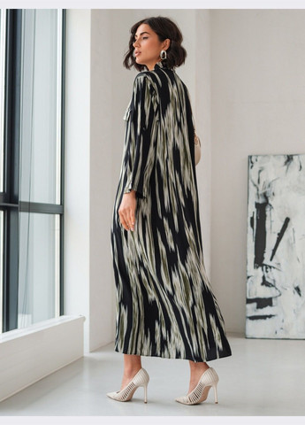 Чорна кежуал сукня-максі вільного крою з принтом чорна сукня-сорочка Dressa з абстрактним візерунком
