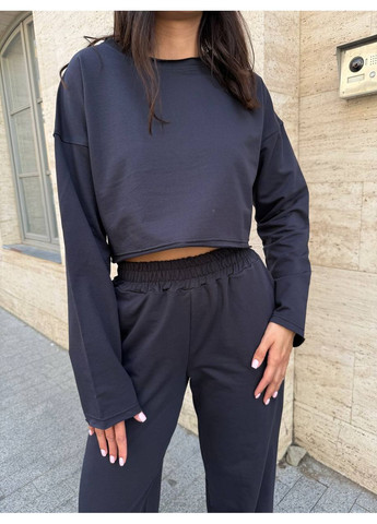 Женский костюм кроп-свитшот + прямые штаны No Brand Р1559-7071/1 (355312665)