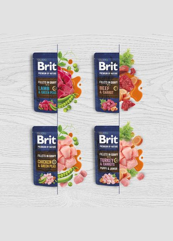 Корм вологий Fillets in Gravy Lamb & Green Peas для собак малих порід філе в соусі ягня і зелений горошок 85 г (*) Brit Premium (322592751)