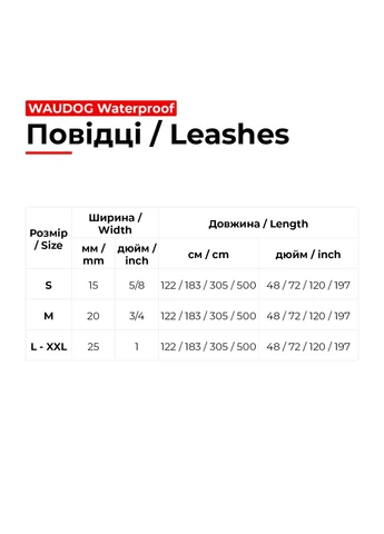 Повідець для собак водостійкий Waterproof, світловідбиваючий,, Ш 25мм, Д 183 см сірий WAUDOG (402028145)