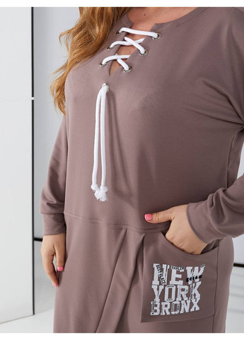 Светло-коричневое платье в спортивном стиле с затяжками на груди,двунитка,длинное Україна