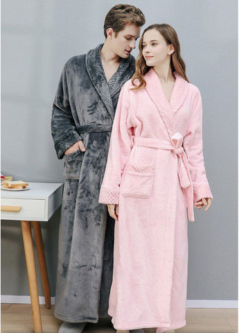 Теплий довгий халат на поясі з кишенями універсальні унісекс халати вільного крою для домашнього відпочинку чоловікам і жінкам Cindylove (349832934)