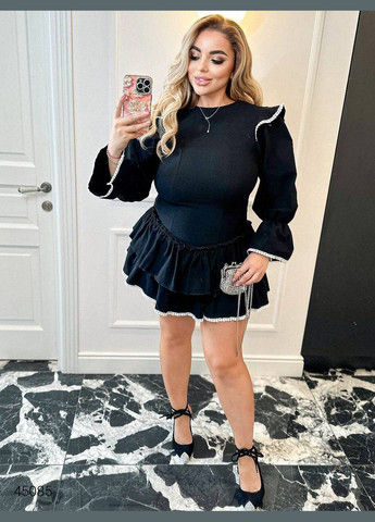 Черное повседневный платье мини с оборками Liton