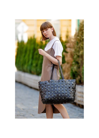 Кожаная женская плетеная сумка Пазл Xl черная Krast (A-026673) BlankNote шоппер (327874049)
