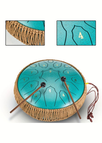 Глюкофон на 15 нот 30.5см (12") с сумкой и аксессуарами Tongue Drum Green музыкальный инструмент для медитации и йоги No Brand (338436982)
