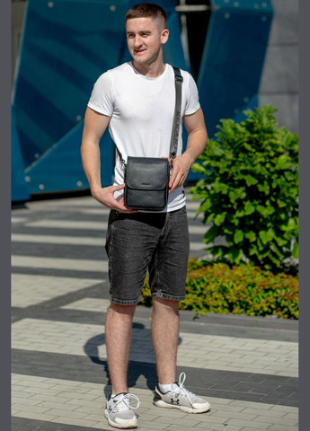 Мужская кожаная сумка-мессенджер черного цвета с тремя большими отделениями Tiding Bag (298569559)