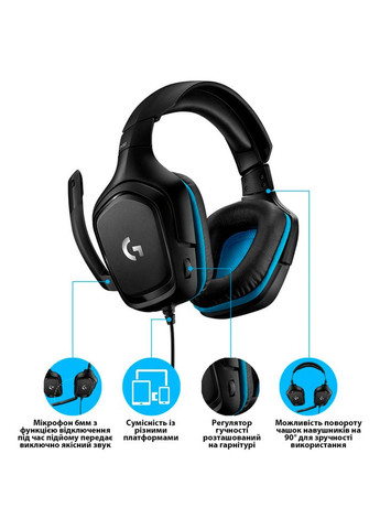 Гарнитура G432 7.1 Surround Sound Wired Gaming Headset (981-000770) Logitech (315452443)