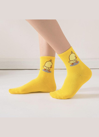 Жёлтые носки женские с рисунком утёнка, хлопковые р. жёлтые (336386157)