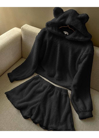 Чорна зимня жіноча махрова піжама світшот + шорти Avanti