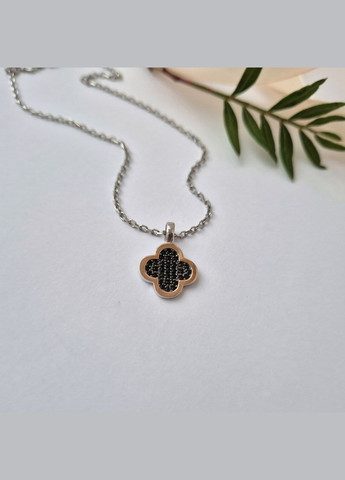 Срібна підвіска Квітка Конюшина з Чорними каменями срібло 925 проби с золотою пластиною 375 проба 458п 1.17г No Brand (308369759)