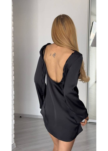 Черное праздничный, вечернее платье мини из шелка с открытой спиной MonCher