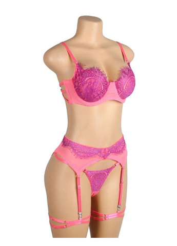 Рожевий демісезонний комплект білизни рожевий star night з фіолетовими мереживними вставками (без коробки) No Brand