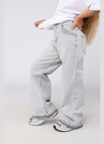 Джинси wide leg для дівчинки колір світло-сірий ЦБ-00282009 Yuki (347581157)