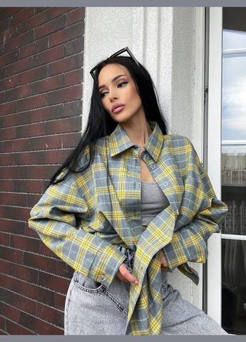 Оливковая спортивная, домашний, повседневный рубашка в клетку No Brand с длинным рукавом