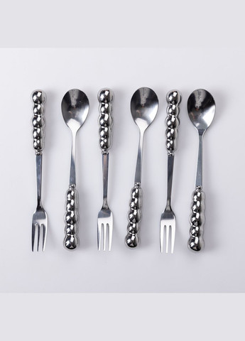 Набор десертных вилок и ложек с керамической подставкой, серебристый Yiwu (325449575)