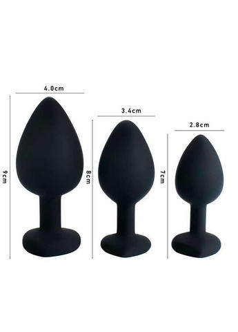 Набір червоних силіконових анальних пробок "Сердечко" з кристалом - 3 шт (S/M/L) - Анальні іграшки No Brand (368892716)