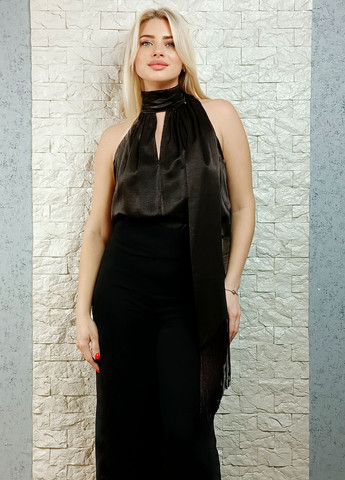 Коричневая блуза Lumina з віскозного шовку декорована бахромою