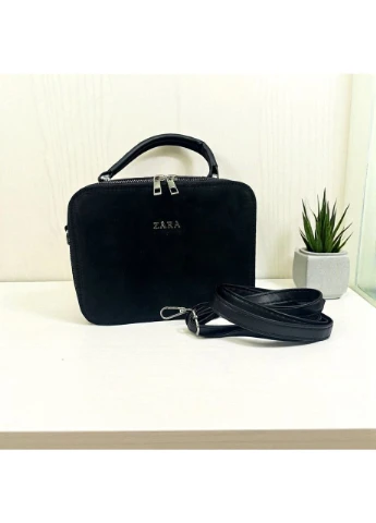 Замшева жіноча міні сумка на плече ZARA чорна маленька сумочка для повсякденного використання стильна сумка ProDobro (374355481)