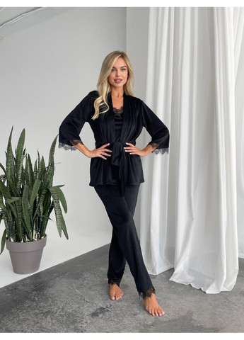 Черная всесезон велюровый домашний костюм тройка Fashion