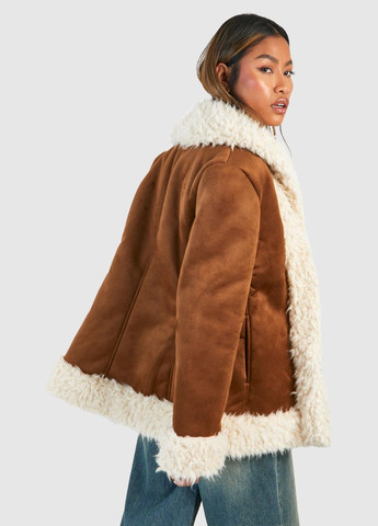 Коричневая демисезонная куртка из искусственной замши Boohoo