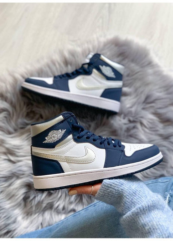 КРОСІВКИ ЖІНОЧІ NIKE AIR JORDAN 1 RETRO MID NAVY BLUE WHITE НАЙК АІР ДЖОРДАН No Brand бежеві демісезони (367171148)