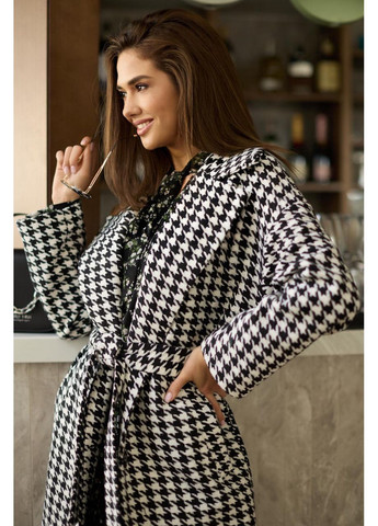 Комбіноване демісезонне Пальто принт гусяча лапка. Чорний з білим Seventeen