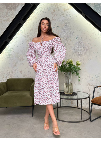 Розовое повседневный женское платье в цветочный принт FINO Mode с цветочным принтом