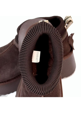 Угги Annika из натуральной замши и меха, шоколадные, зимние на платформе No Brand (364929574)