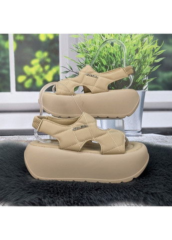 Темно-бежевые босоножки женские эко-кожа на платформе Lilin на резинке