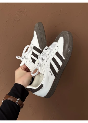 Кросівки жіночі і чоловічі Adidas Samba White Brown Suede | Адідас Самба білі No Brand білі демісезони (395624611)