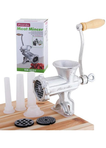 Мясорубка ручная 2в1 с насадками для наполнения колбас, 19х12х29см, чугун Kamille (330017344)