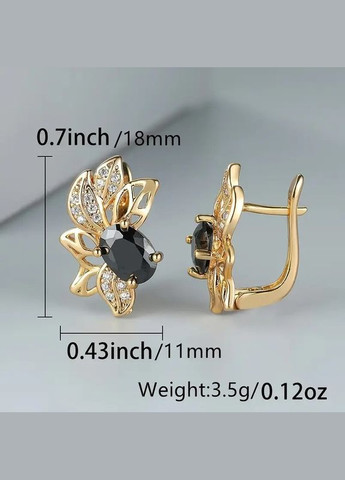 Золотистые серьги с салатовым камнем овальная огранка полые листья для девушек 1.8 см Liresmina Jewelry (332813485)