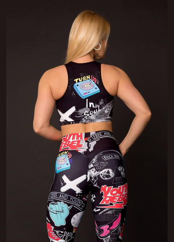 Спортивний топ з яскравим принтом TOTALFIT Stickers T2-P67 black (294947984)