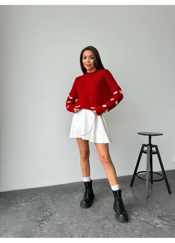 Красный демисезонный женский свитер оверсайз из акрила и шерсти – стильный фасон 42/46 (замеры в описании) Vione